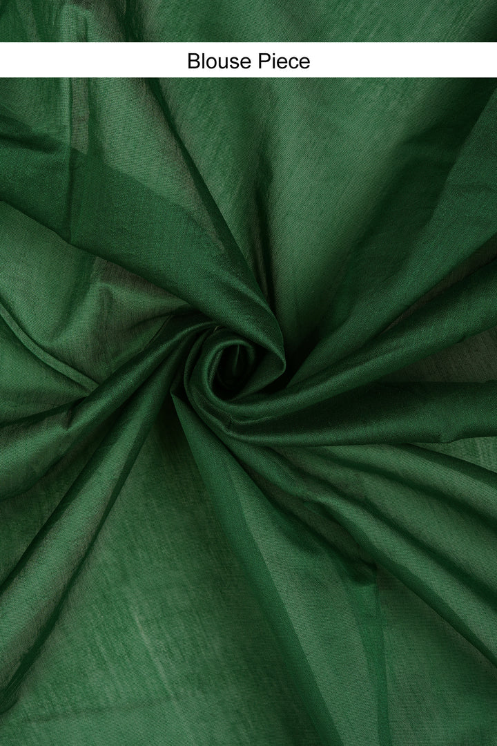 Teejh Chayaa Bottle Green Block Print Chanderi Silk Saree