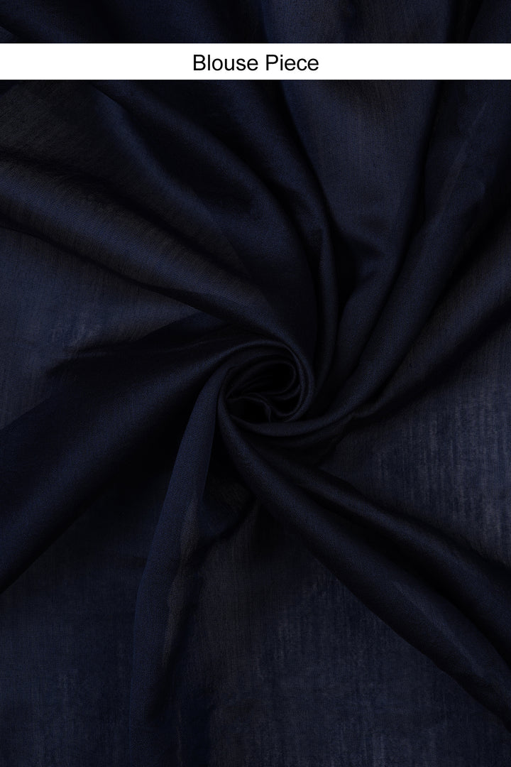Teejh Dhalti Sham Navy Blue Block Print Chanderi Silk Saree