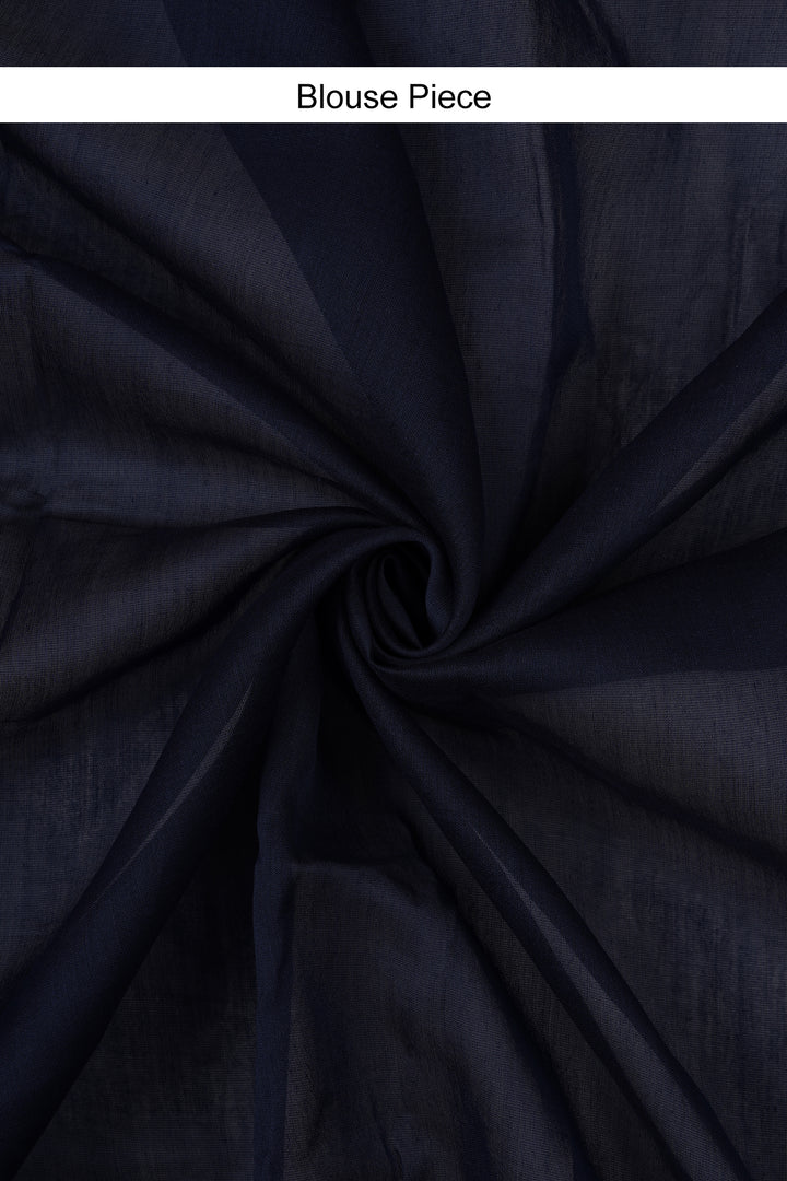 Teejh Saat Samandar Navy Blue Block Print Chanderi Silk Saree