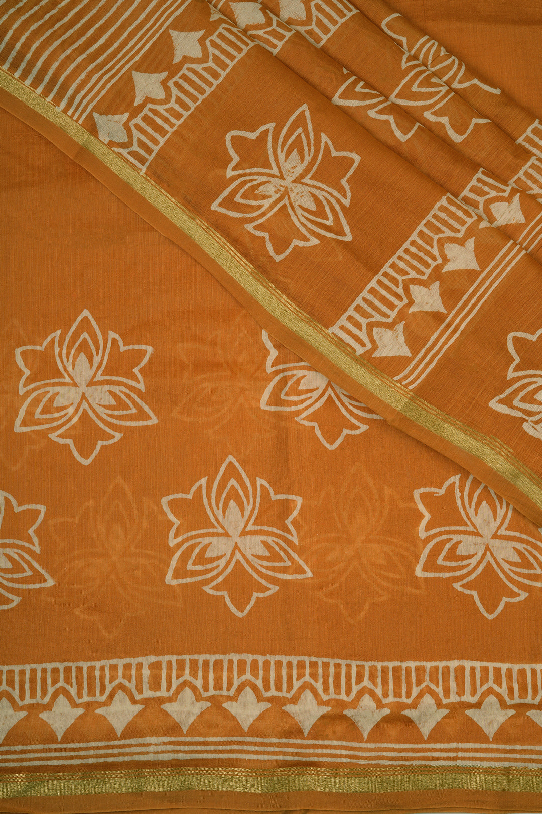 Teejh Sunkissed Mustard Block Print Chanderi Silk Saree
