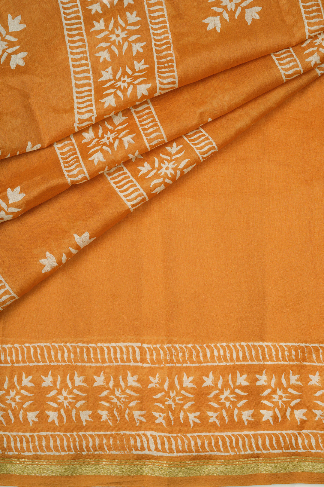 Teejh Sunehri Sham Mustard Block Print Chanderi Silk Saree