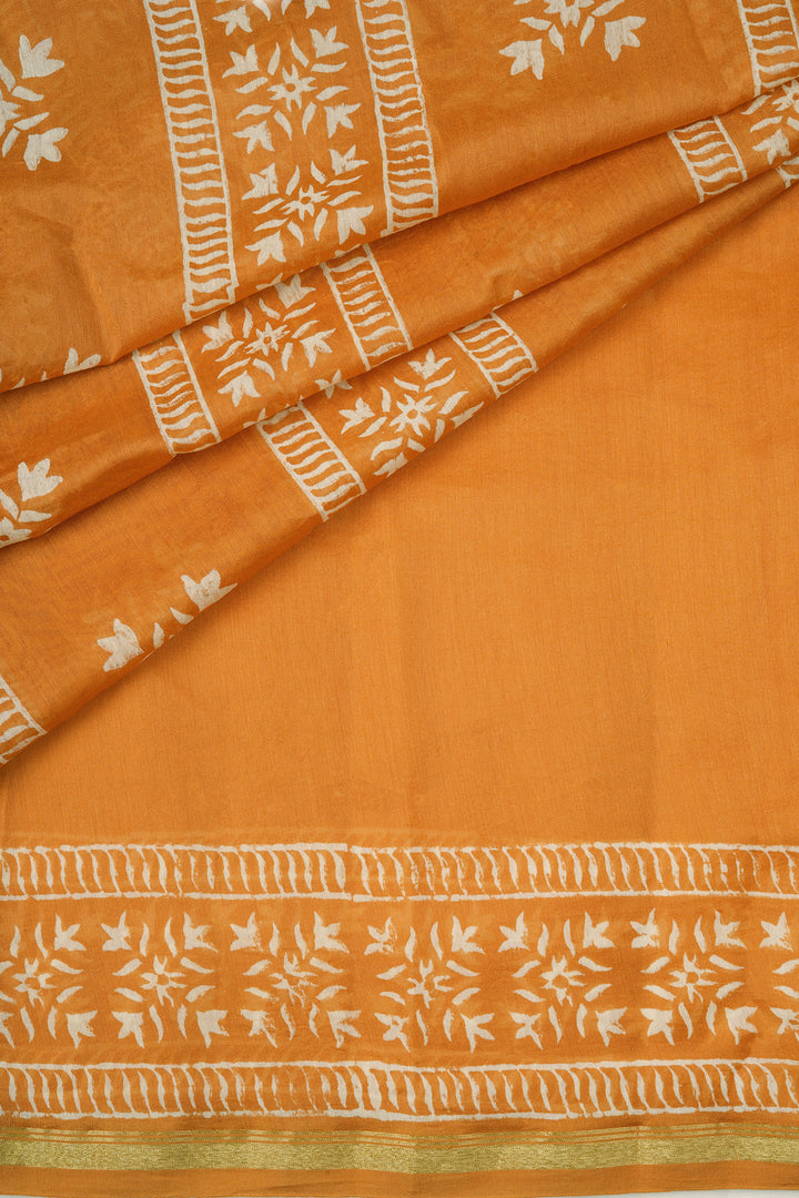 Teejh Sunehri Sham Mustard Block Print Chanderi Silk Saree