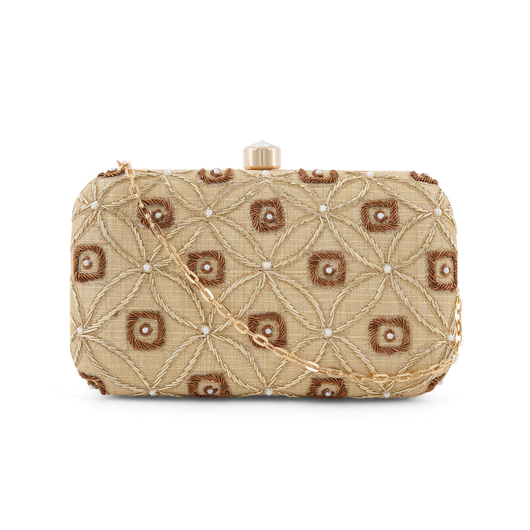 Gold in Snow Embroidered Fabric Clutch