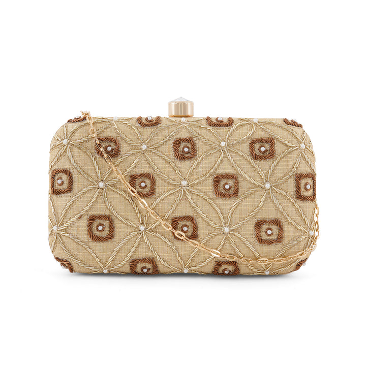 Gold in Snow Embroidered Fabric Clutch