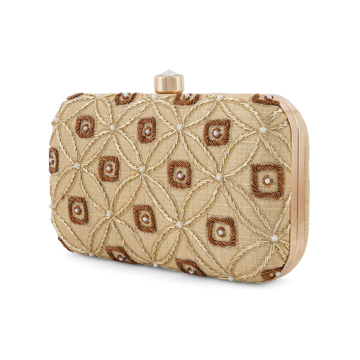 Gold in Snow Embroidered Fabric Clutch