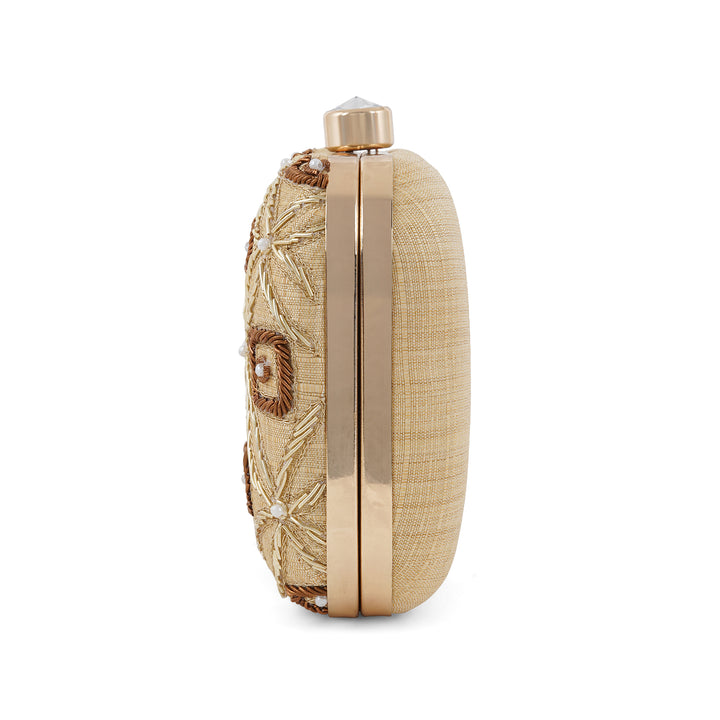 Gold in Snow Embroidered Fabric Clutch