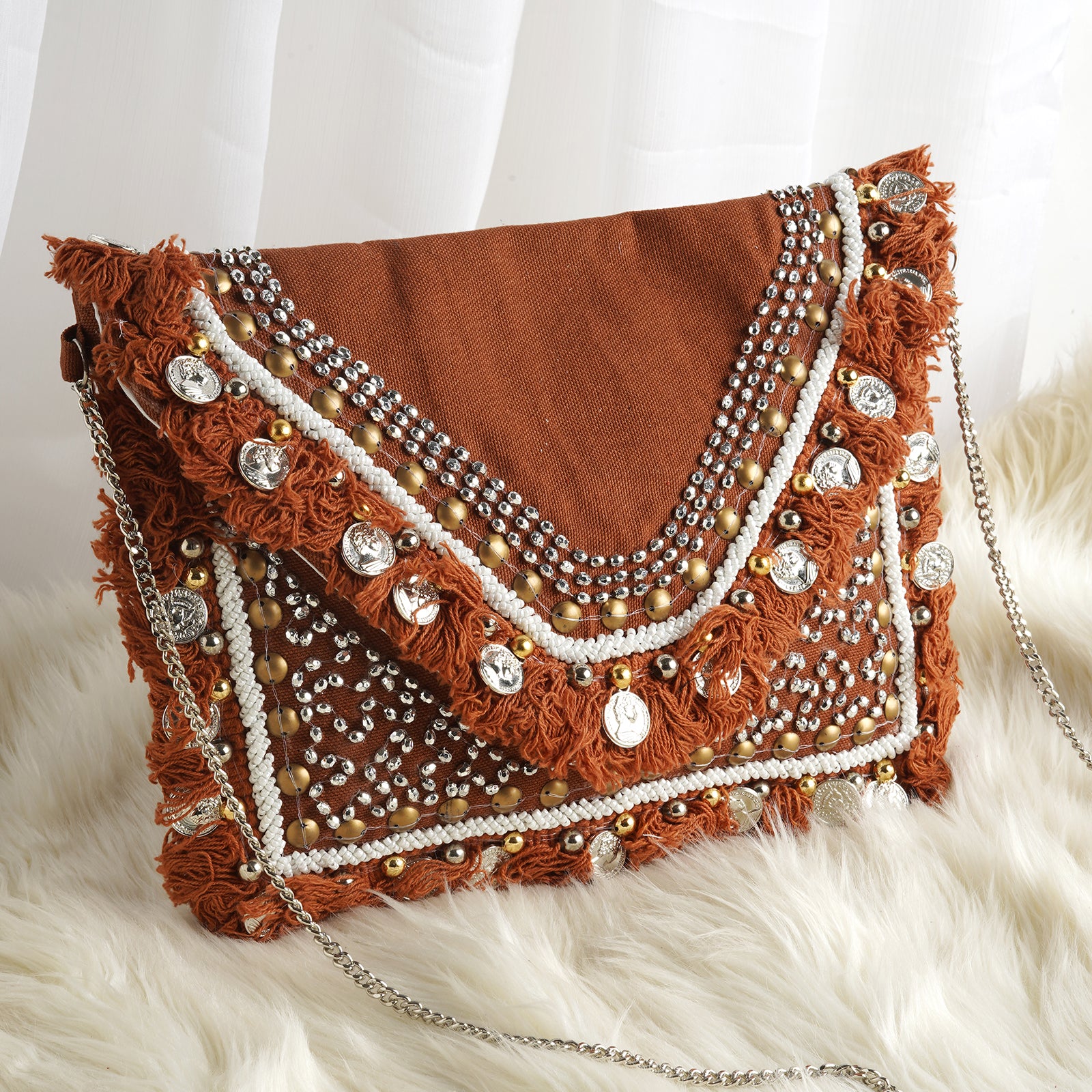 Boho Beat Coin and Tassel Drop Brown Banjara Bag – Teejh