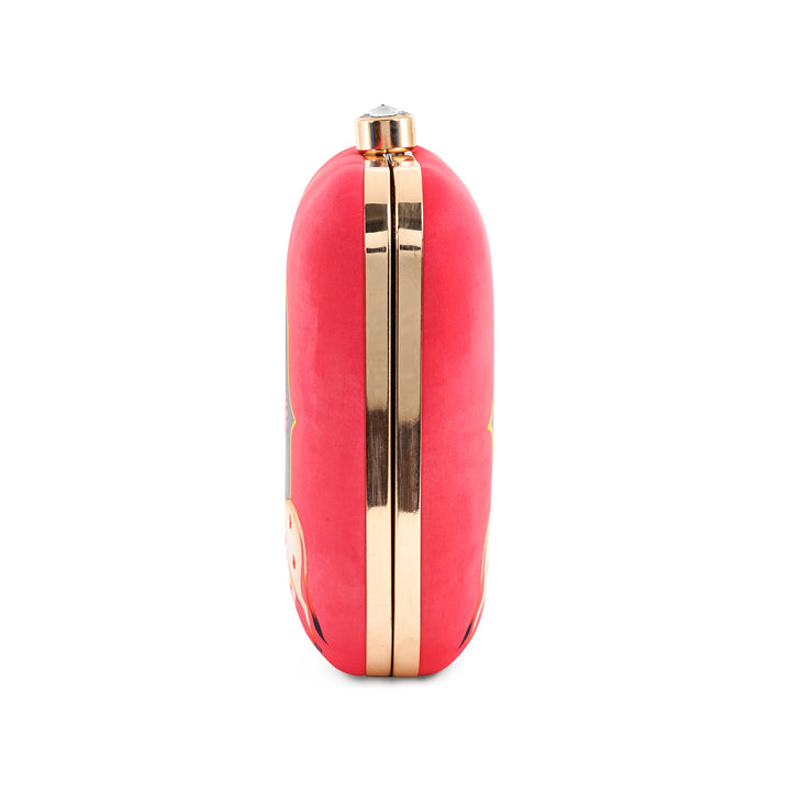 Pichwai Pop-Up Pink Stone and Printed Clutch