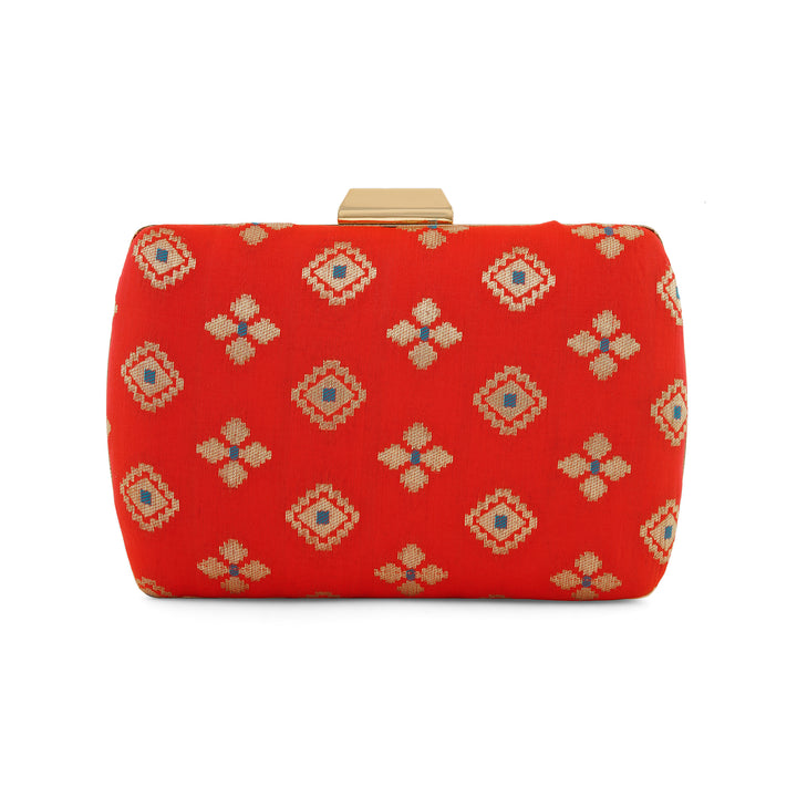 Shaadi Saga Orange Brocade Fabric Clutch