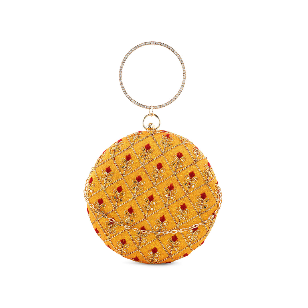 Ek2aani Yellow Embroidered Fabric Clutch