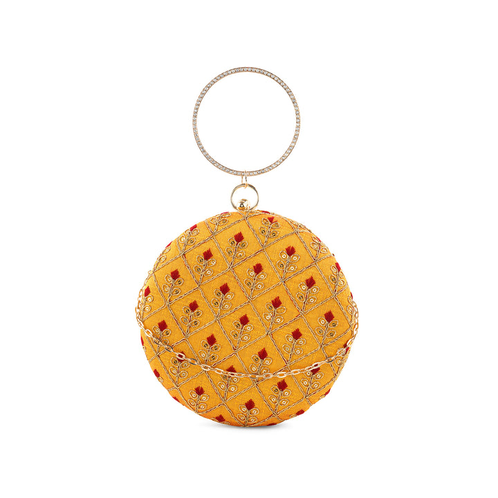 Ek2aani Yellow Embroidered Fabric Clutch