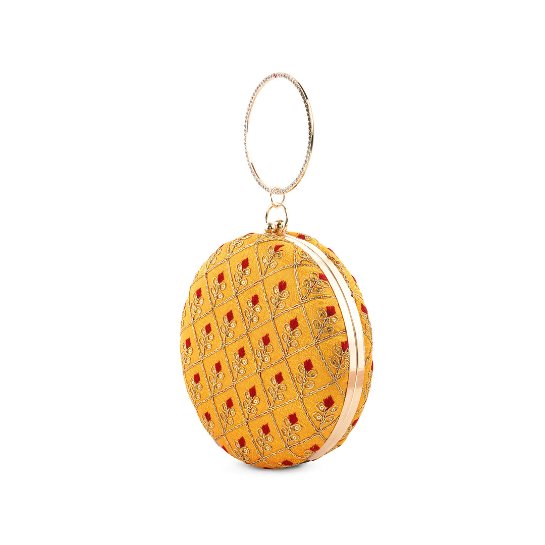 Ek2aani Yellow Embroidered Fabric Clutch