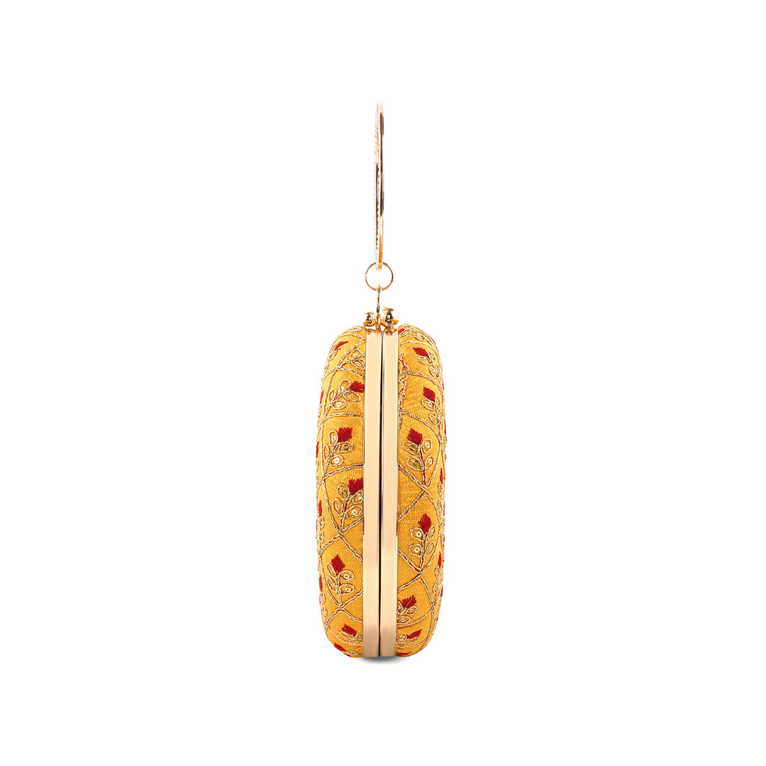 Ek2aani Yellow Embroidered Fabric Clutch