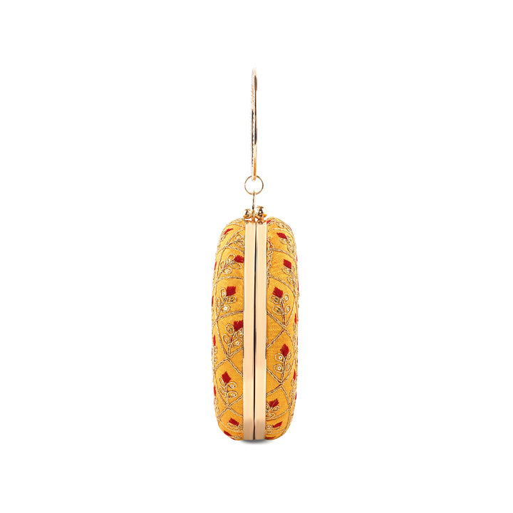 Ek2aani Yellow Embroidered Fabric Clutch