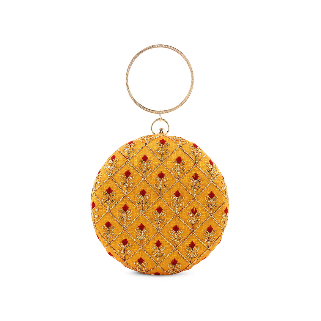 Ek2aani Yellow Embroidered Fabric Clutch
