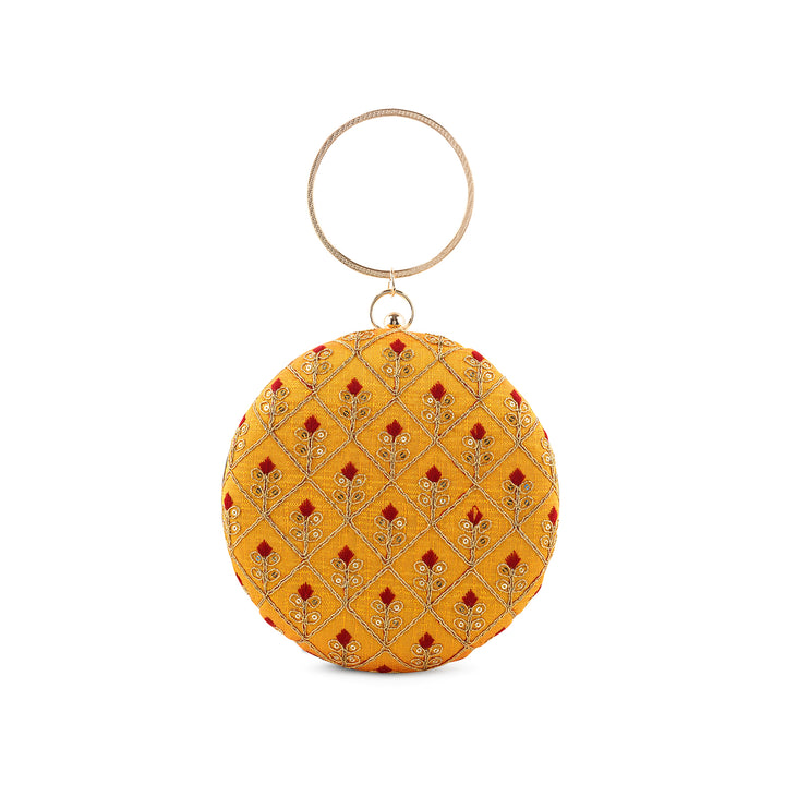 Ek2aani Yellow Embroidered Fabric Clutch