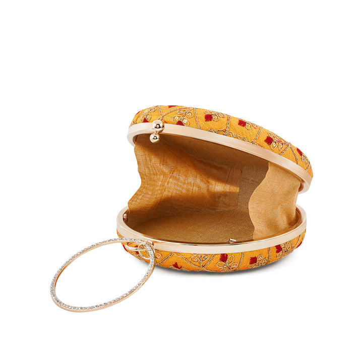 Ek2aani Yellow Embroidered Fabric Clutch