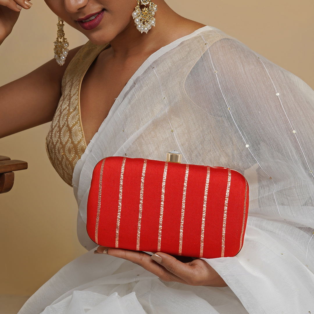 Phuljhadi Red Brocade Fabric Clutch