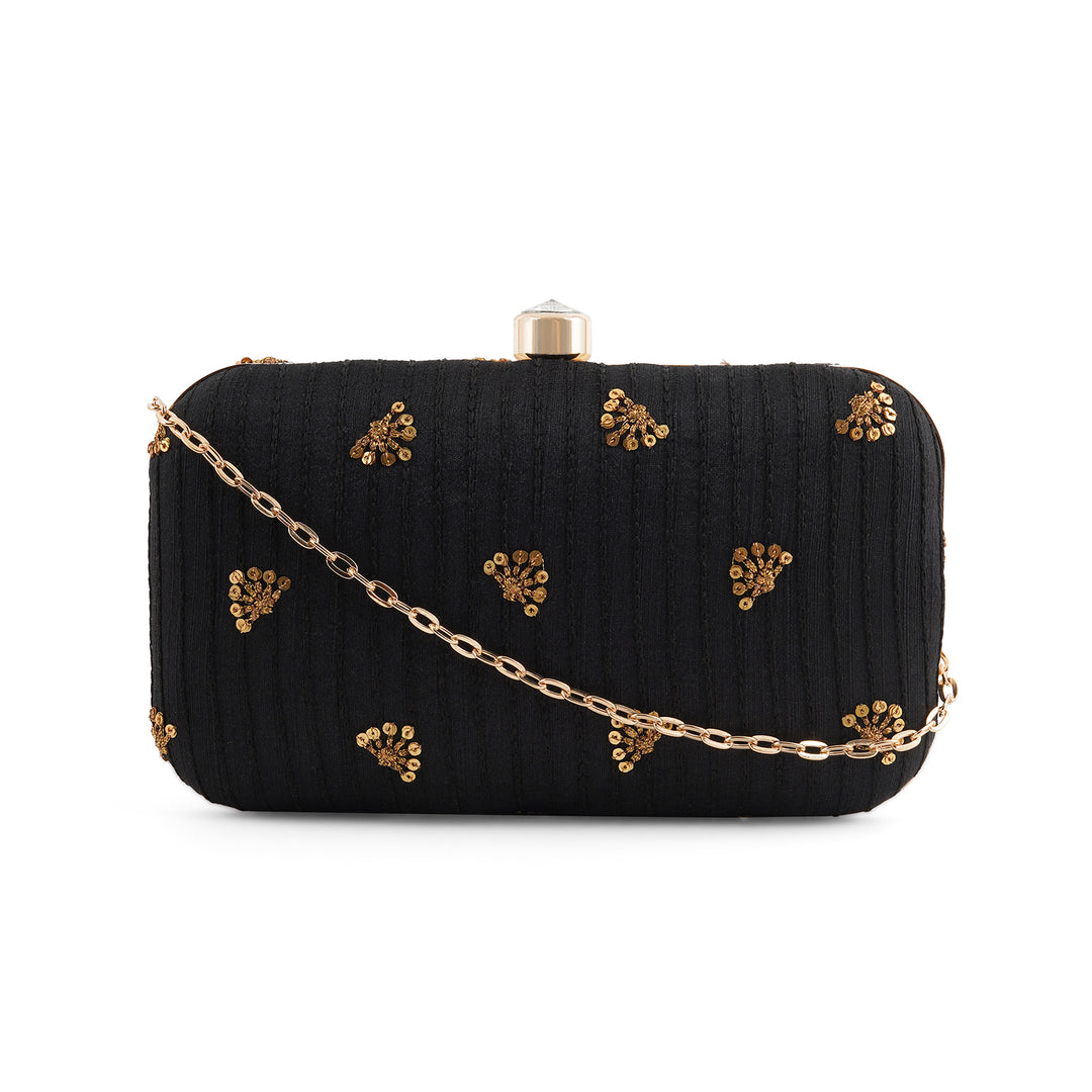 Fire Flies Black Sequin Embroidered Fabric Clutch