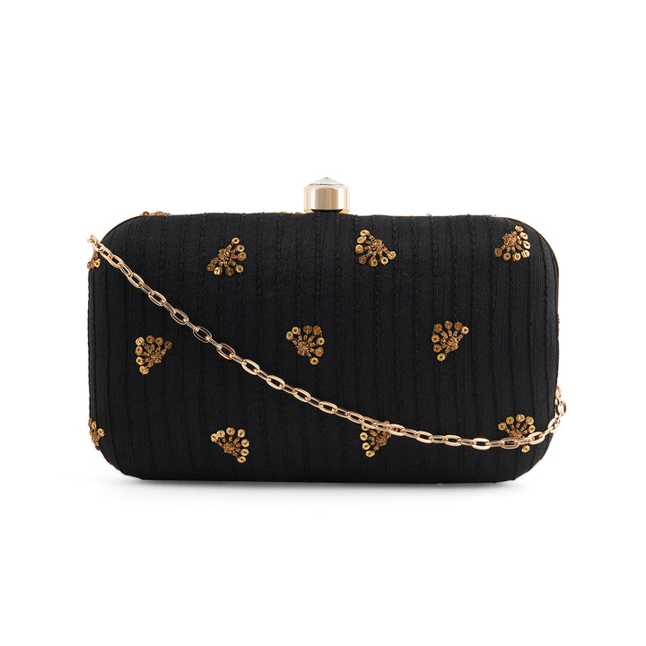 Fire Flies Black Sequin Embroidered Fabric Clutch