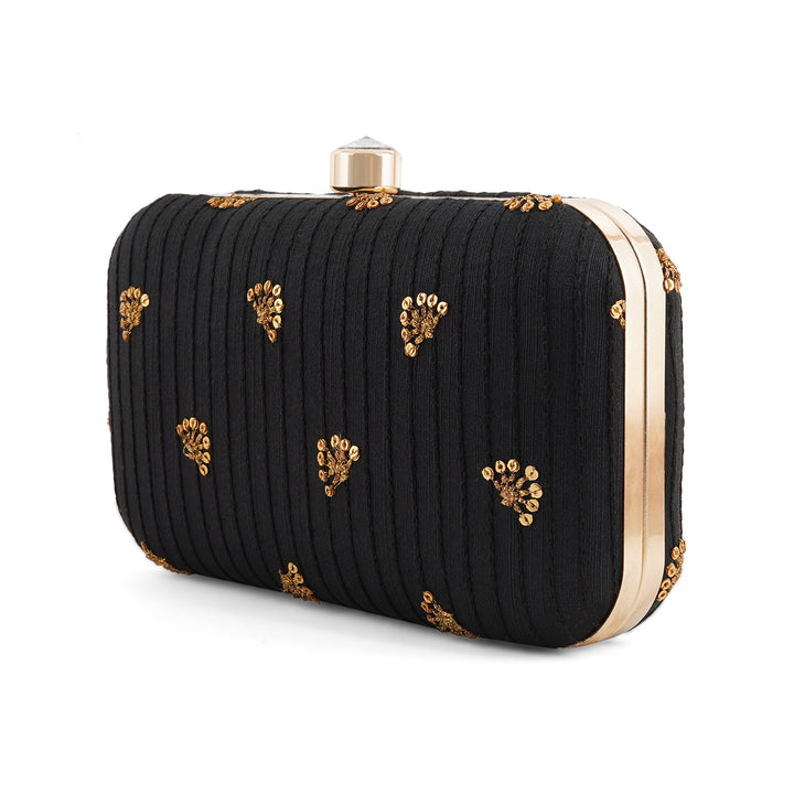 Fire Flies Black Sequin Embroidered Fabric Clutch