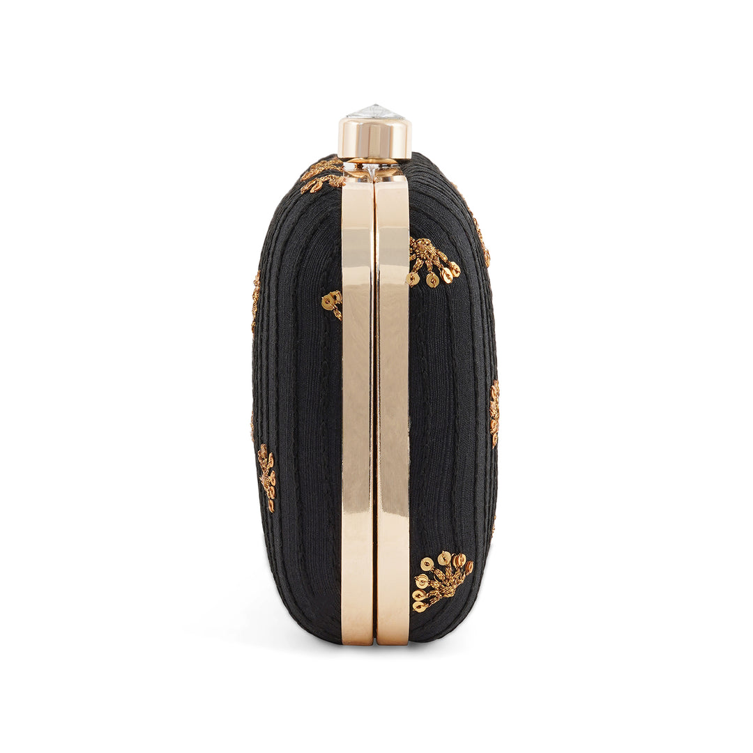 Fire Flies Black Sequin Embroidered Fabric Clutch