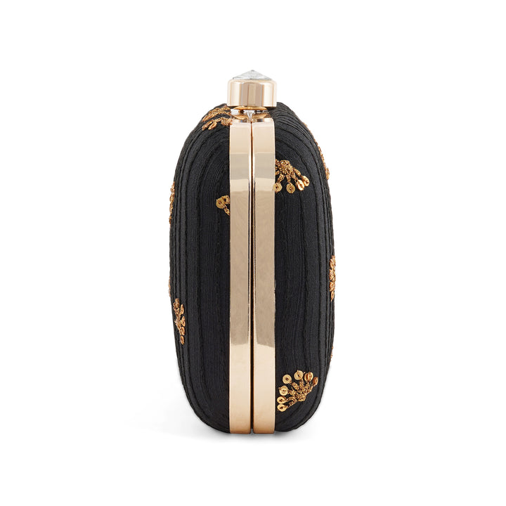 Fire Flies Black Sequin Embroidered Fabric Clutch