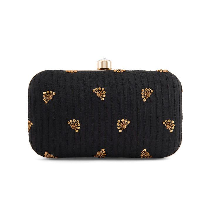 Fire Flies Black Sequin Embroidered Fabric Clutch