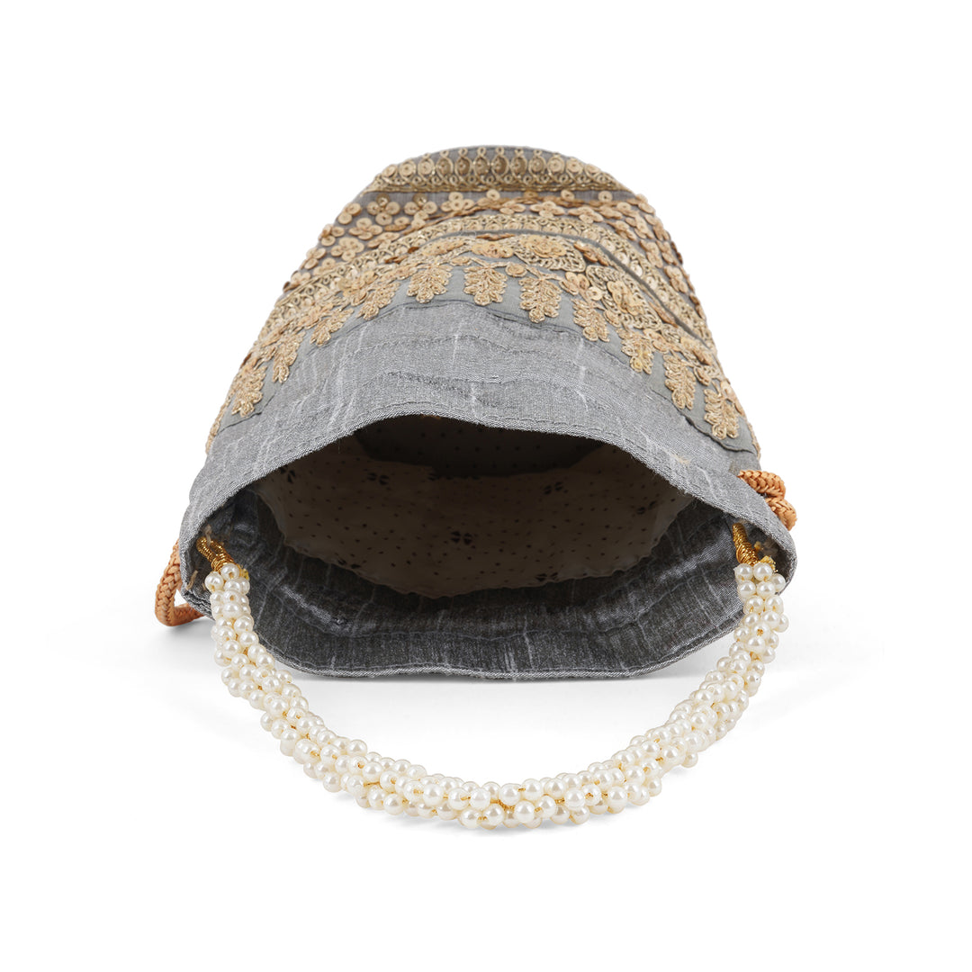 Wedding Bells Grey Embroidered Potli Bag