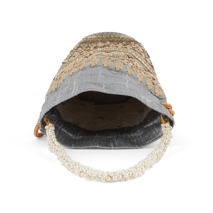 Wedding Bells Grey Embroidered Potli Bag