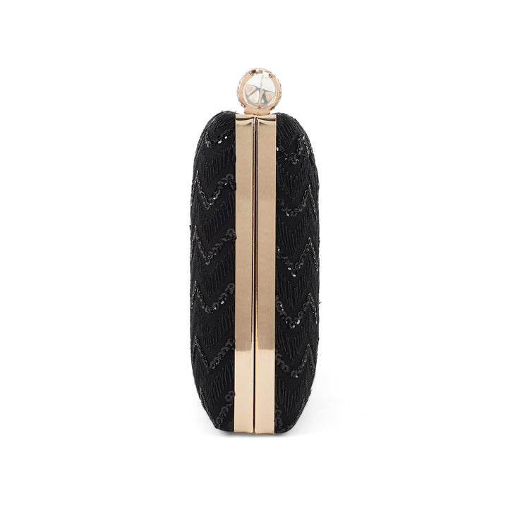 Party Wave Black Sequin Embroidered Clutch