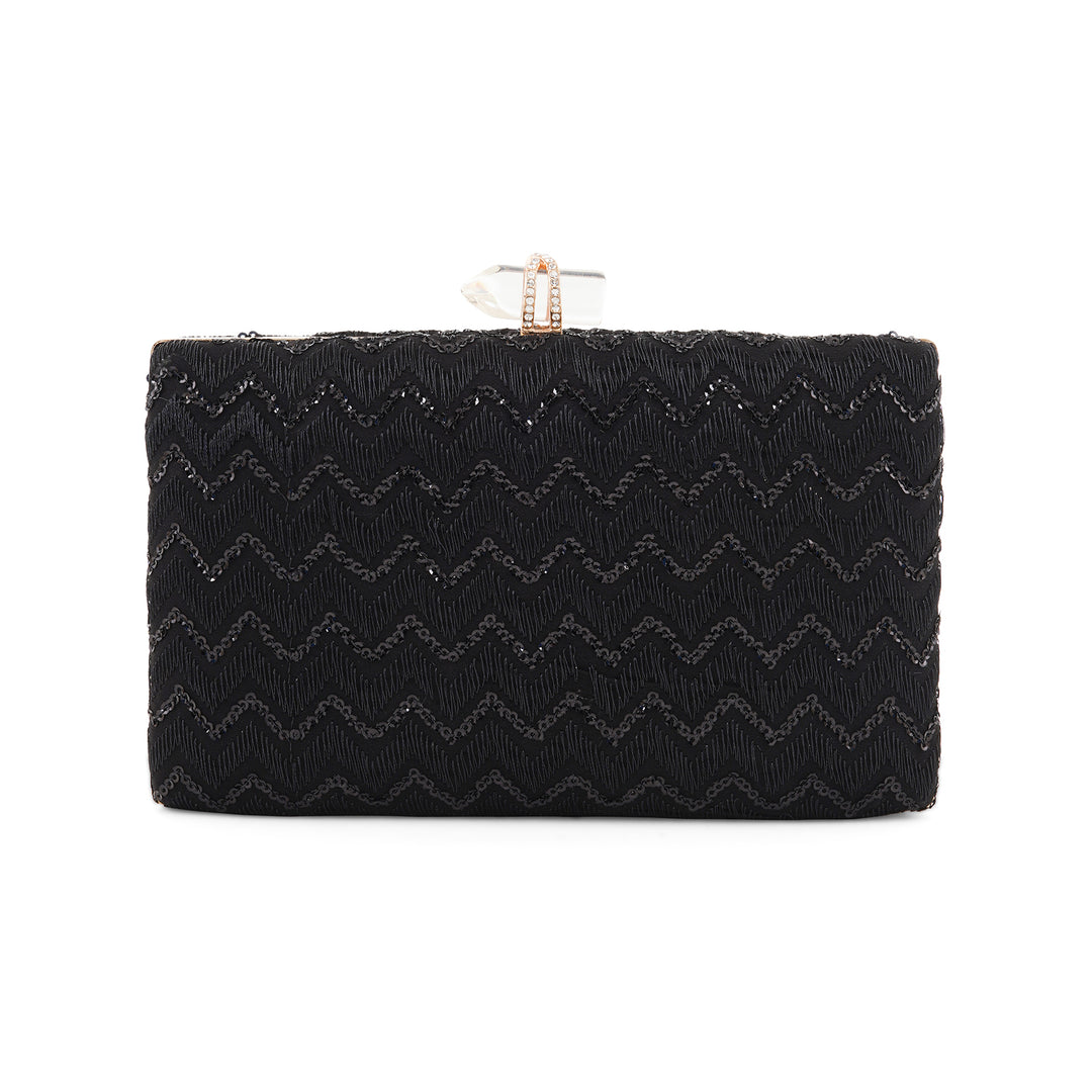 Party Wave Black Sequin Embroidered Clutch