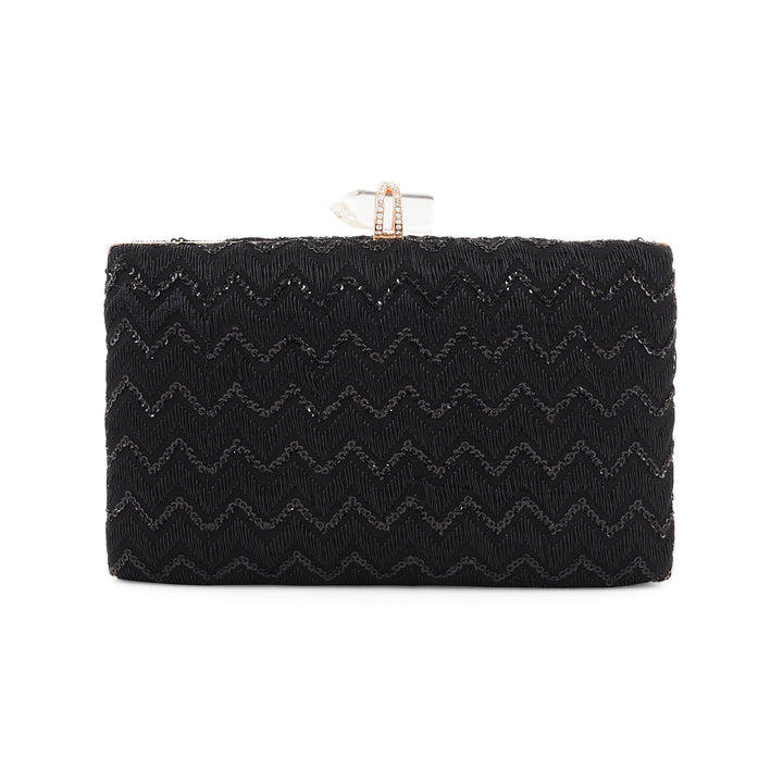 Party Wave Black Sequin Embroidered Clutch