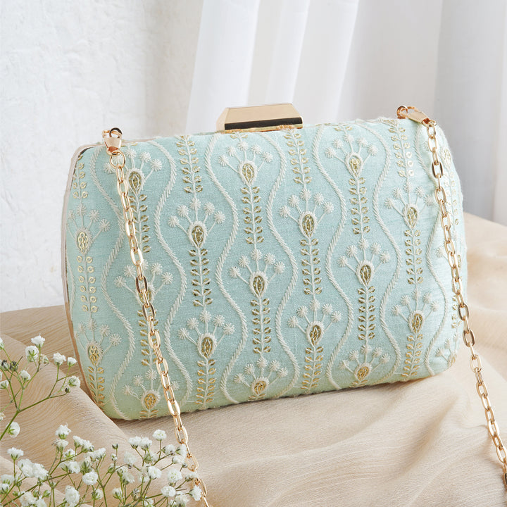 Powder Plush Blue Chikankari Embroidered Clutch