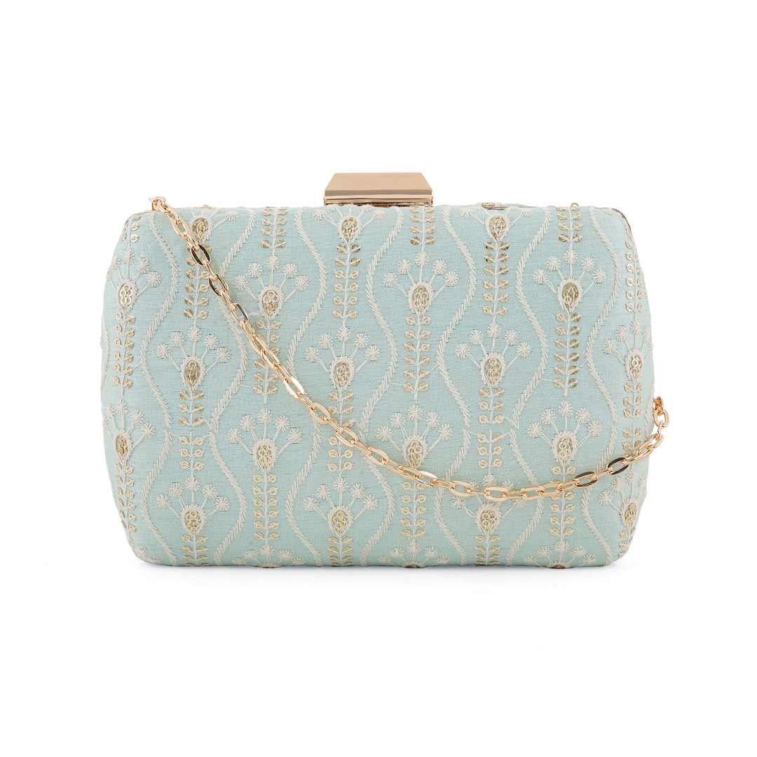 Powder Plush Blue Chikankari Embroidered Clutch