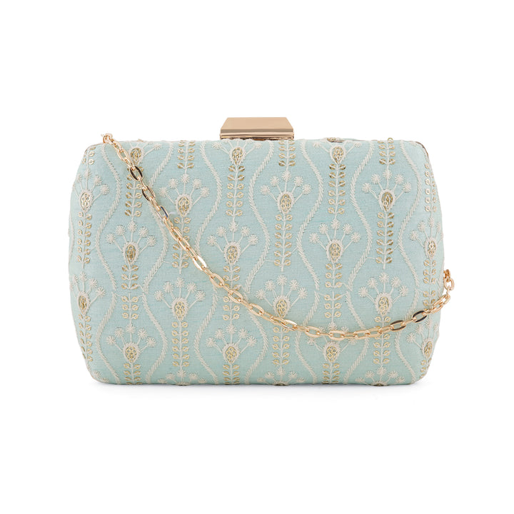Powder Plush Blue Chikankari Embroidered Clutch