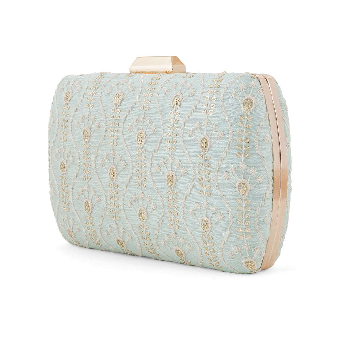 Powder Plush Blue Chikankari Embroidered Clutch