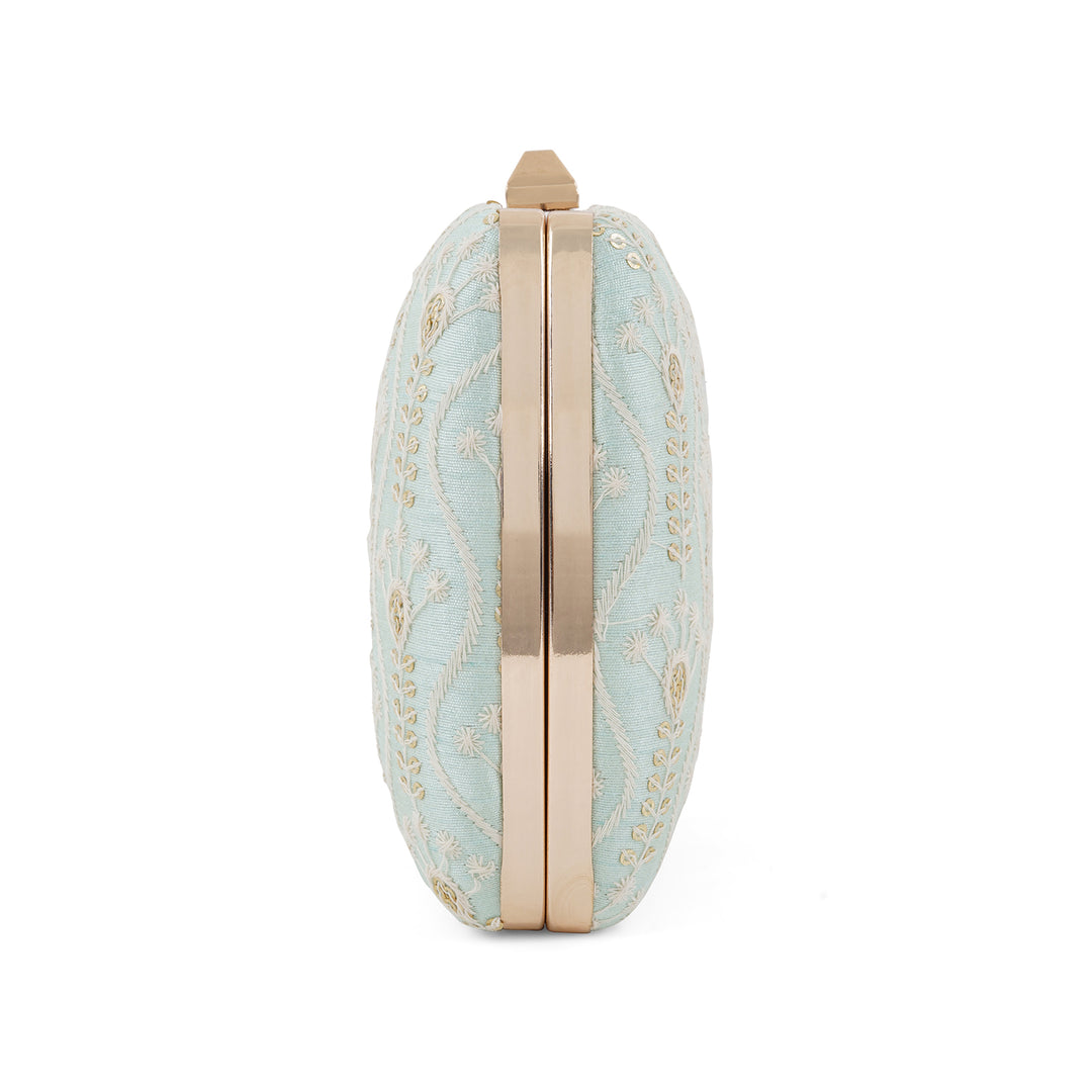 Powder Plush Blue Chikankari Embroidered Clutch