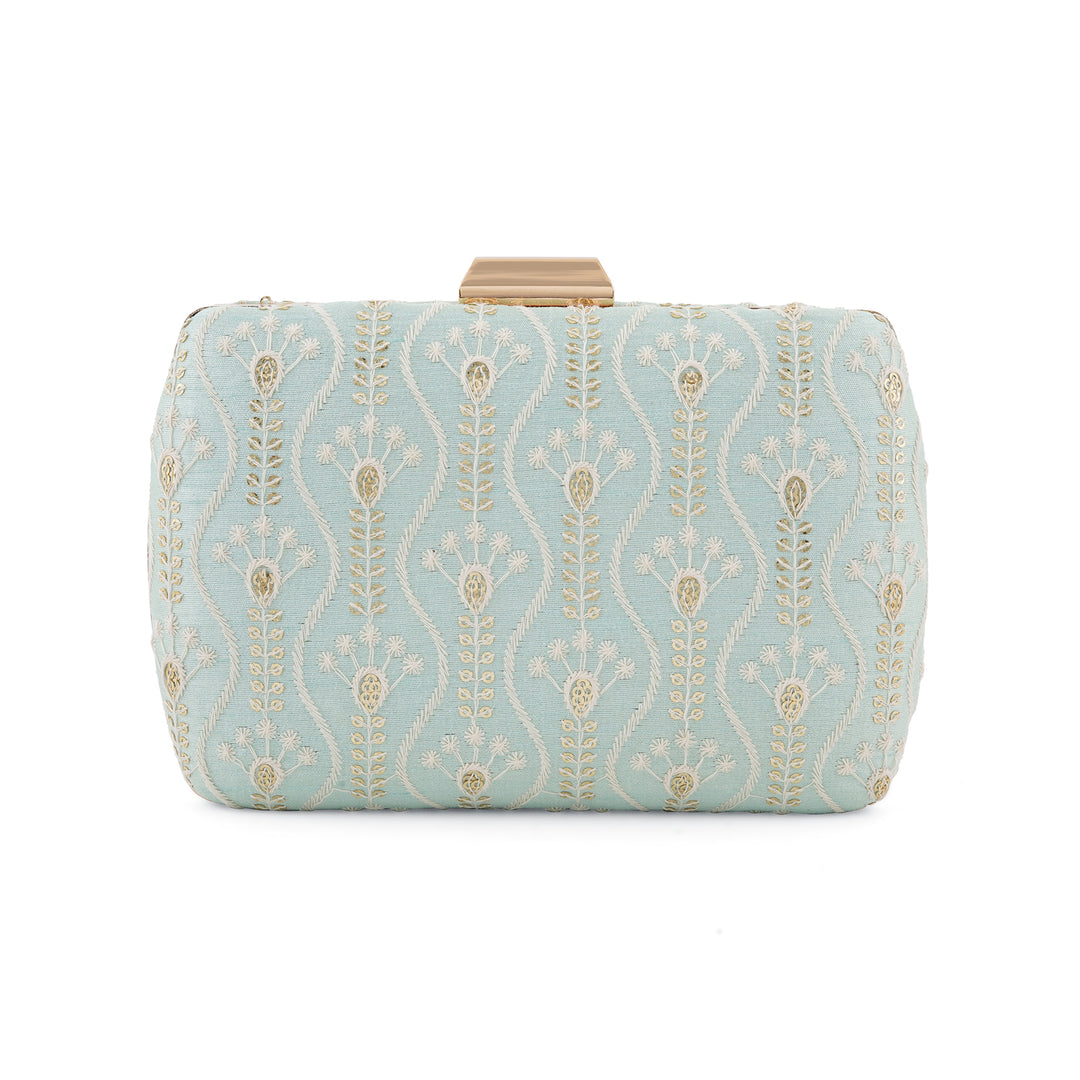 Powder Plush Blue Chikankari Embroidered Clutch