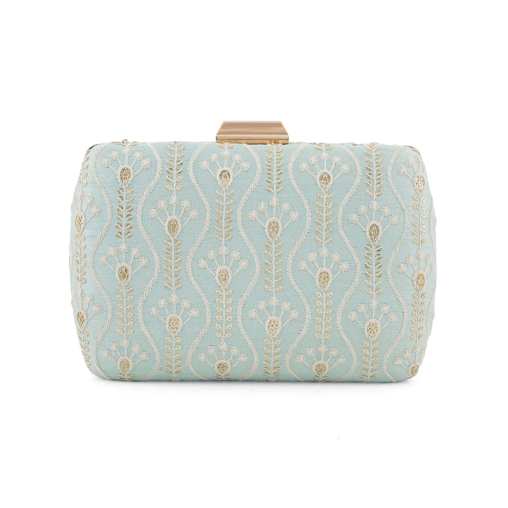 Powder Plush Blue Chikankari Embroidered Clutch