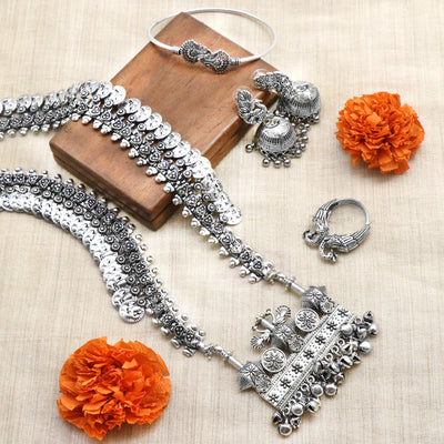 Teejh Aadya silver oxidized jewellery gift set - Teejh